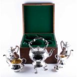 A cased Victorian silver tea and coffee serviceLondon 1851, by Robert Hennell III, comprising a