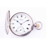 A J W Benson 'The Bank' silver cased pocket watch the white enamel dial with black Roman numerals,