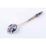 A Russian silver and cloisonne enamel salt spoon by Faberge workmaster Feodor Ruckertthe underside