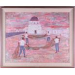 Alfred Daniels RBA RWS (1924-2015) Britishdepicting fishermen with nets on the beach, signed and