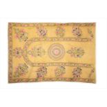 A large silk embroidered wall hangingin the Arts and Crafts style with stylised flowers and border