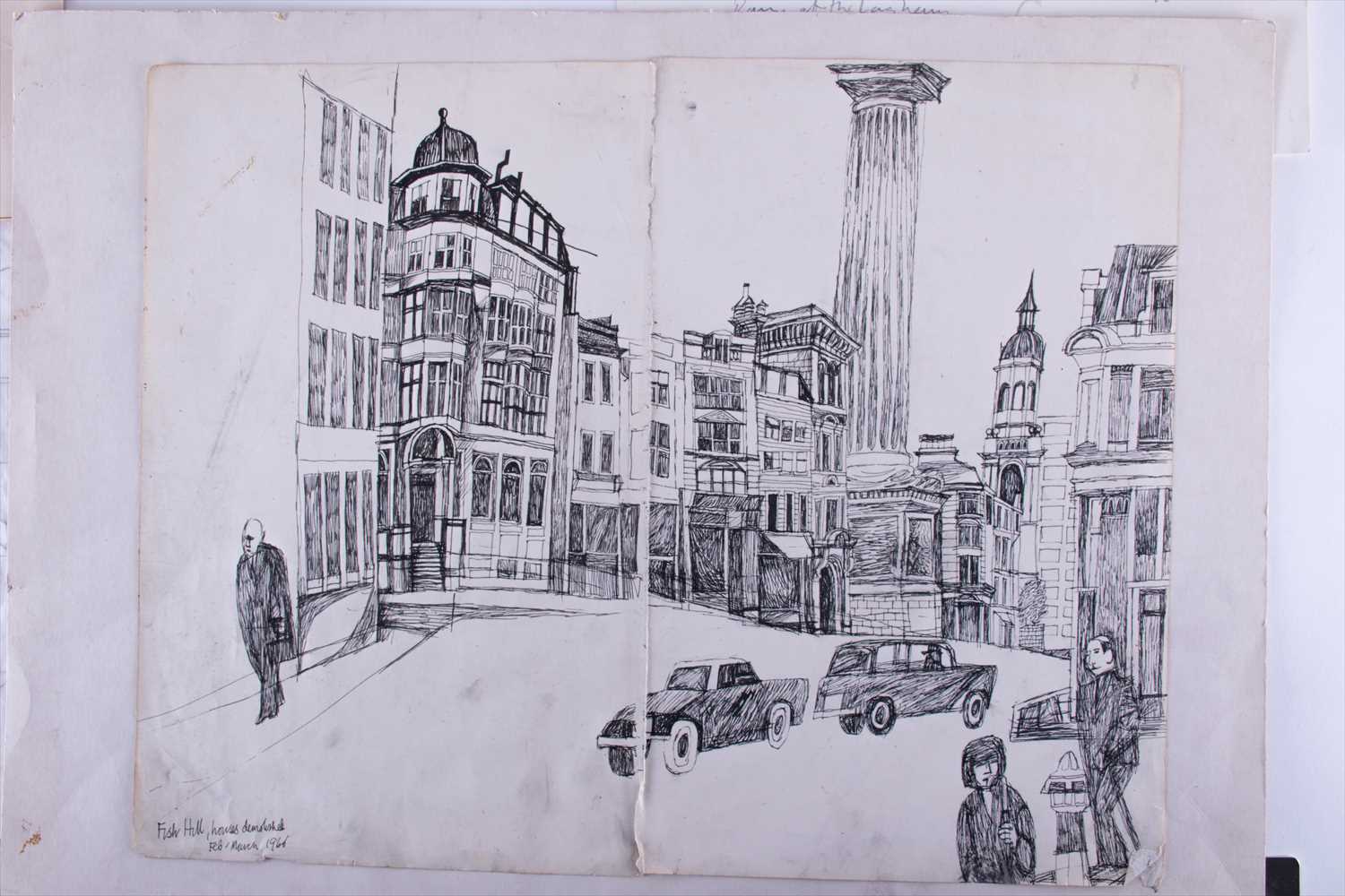 Alfred Daniels RBA RWS (1924-2015) British'Fish (street) Hill, houses demolished', depicting a - Image 7 of 9