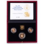 A 1994 United Kingdom Gold Proof Sovereign Three Coin Setcomprising double sovereign, full soveriegn