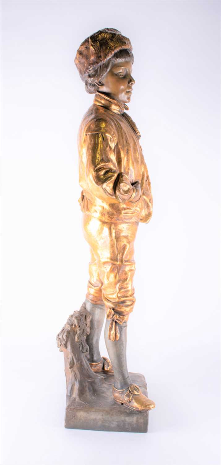 A large Goldscheider bronzed earthenware figure of a finely dressed boy his hands in his pockets - Image 8 of 9