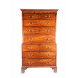 A George III mahogany chest on chestthe dentil cornice over two short and three long graduated