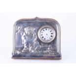 An Edwardian novelty silver-mounted desk pocket watch holder with oak easel frame, Birmingham