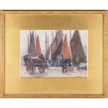 William Hoggatt (1880-1961) Britishdepicting fishermen at quayside loading a cart (probably at the