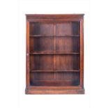 A George III mahogany wall mounted narrow display cabinet with shaped internal shelves.87 cm x 66