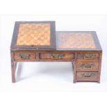 An early 20th century Korean scholars or calligraphers desk with parquetry inlay, the sloping