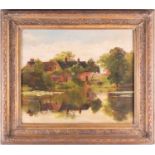 Jacques Marie Gaston de Breville (1858-1931) Frenchdepicting a homestead on a lake, signed lower