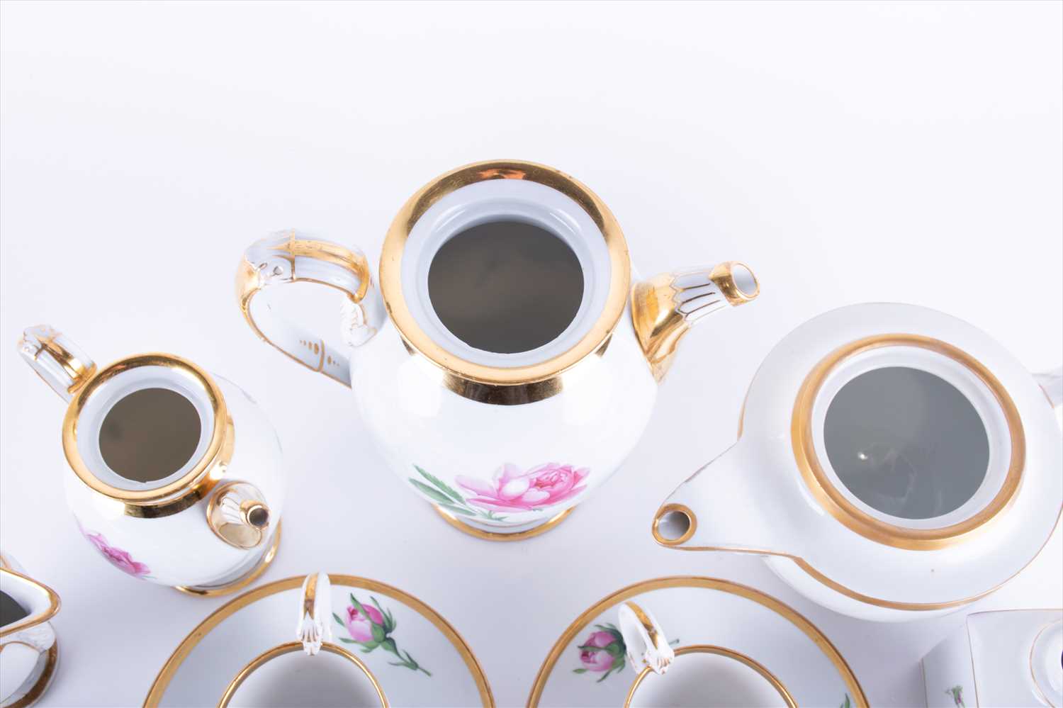 A collection of Meissen pink rose pattern teawares comprising teapot, coffee pot, four cups and - Image 7 of 10