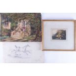 English School, 19th centurydepicting a horse and a dog running in a field, illegible signature (