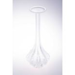 A Marie-Claude Lalique crystal glass vase with ribbed bulbous body, the tall, narrow neck with