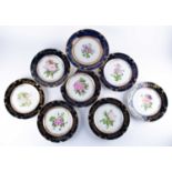 A 19th century Paris porcelain part dessert service Ed. Honore & Ciecomprising a tazza and seven