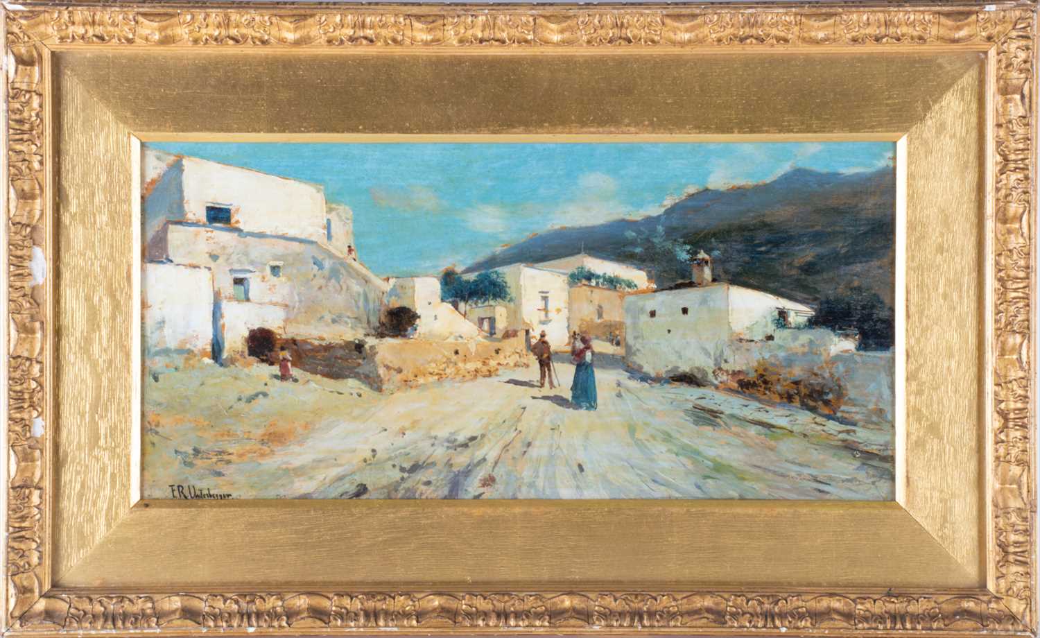 Franz Richard Unterberger (1838-1902) Austrian'Capri', oil on panel, signed to lower left, in a gilt