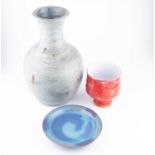 A Charles Vyse (Chelsea) Chun glaze ceramic dish 18 cm diameter, together with an Aldermaston