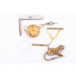 A yellow metal ladies pocket watchthe case with engraved decoration, the interior of the lid