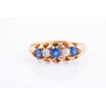 An 18ct yellow gold, diamond, and sapphire ringset with five alternating stones, size M 1/2, 3.5