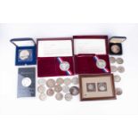 A collection of American silver proof dollars and other coinageincluding two Los Angeles 1984 silver