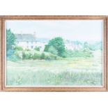 H.J. Squires (XX) English'Little Rissington', depicting a field with cottages in the background,