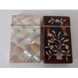 A tortoiseshell and mother of pearl inlaid card case, 19th century, the front and back each