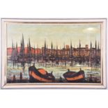 20th century European School, a harbour scene with sail boats at anchor, two rowing boats in the