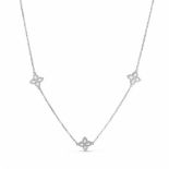 Roberto Coin. A 'Princess Flower' 18ct white gold and diamond necklace, set with three flower