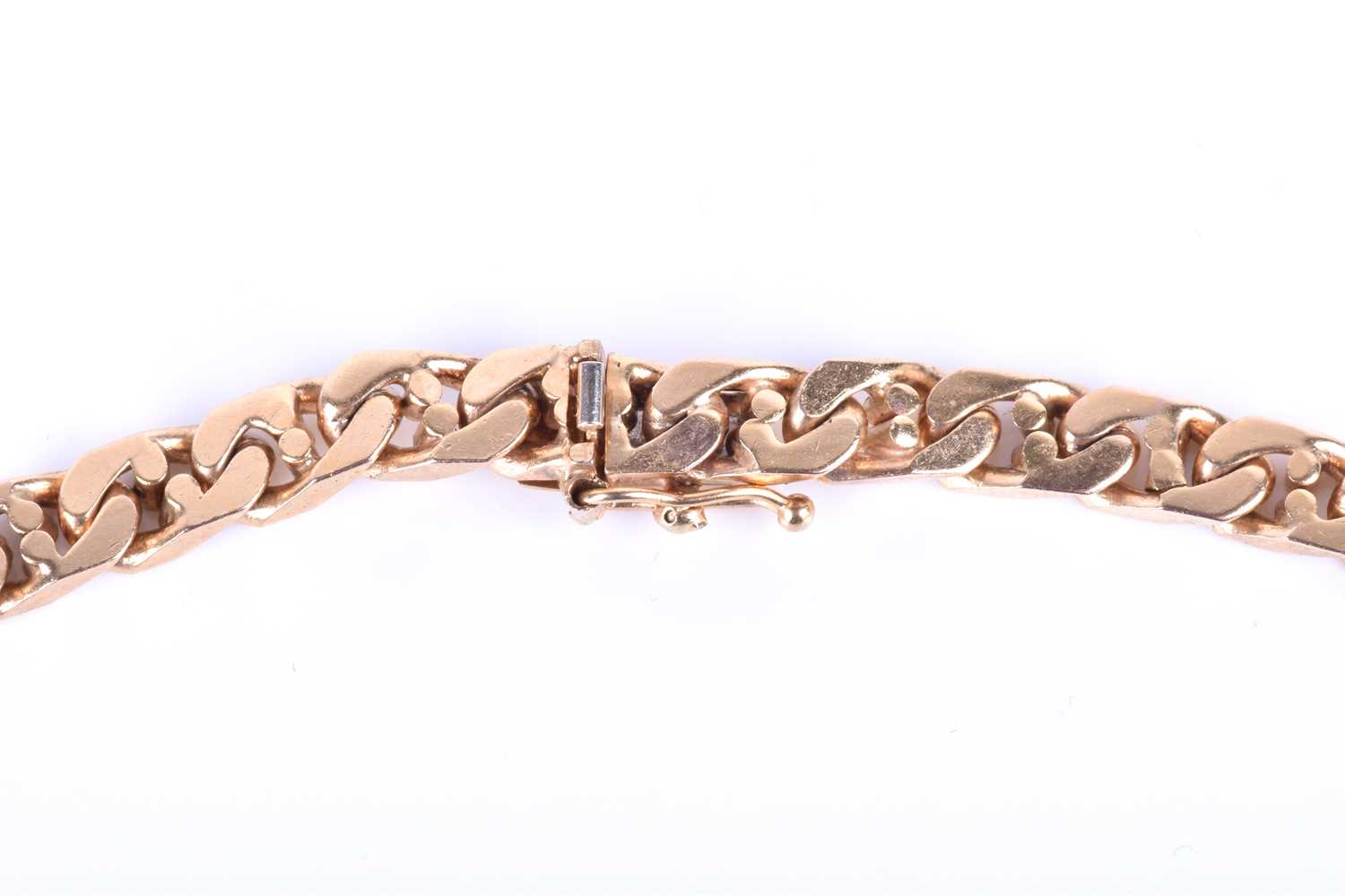 A 9ct yellow gold and diamond necklace, of flattened curb-links, interspersed with rectangular - Image 4 of 7