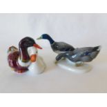 A Herend porcelain figure of two courting ducks, the drake in a vibrant colourway, the hen white,