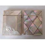 Two Victorian mother of pearl card cases, each of rectangular form both with a narrow inset metal