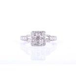 A white gold and diamond cluster ring, the square-set cluster set with round brilliant-cut diamonds,
