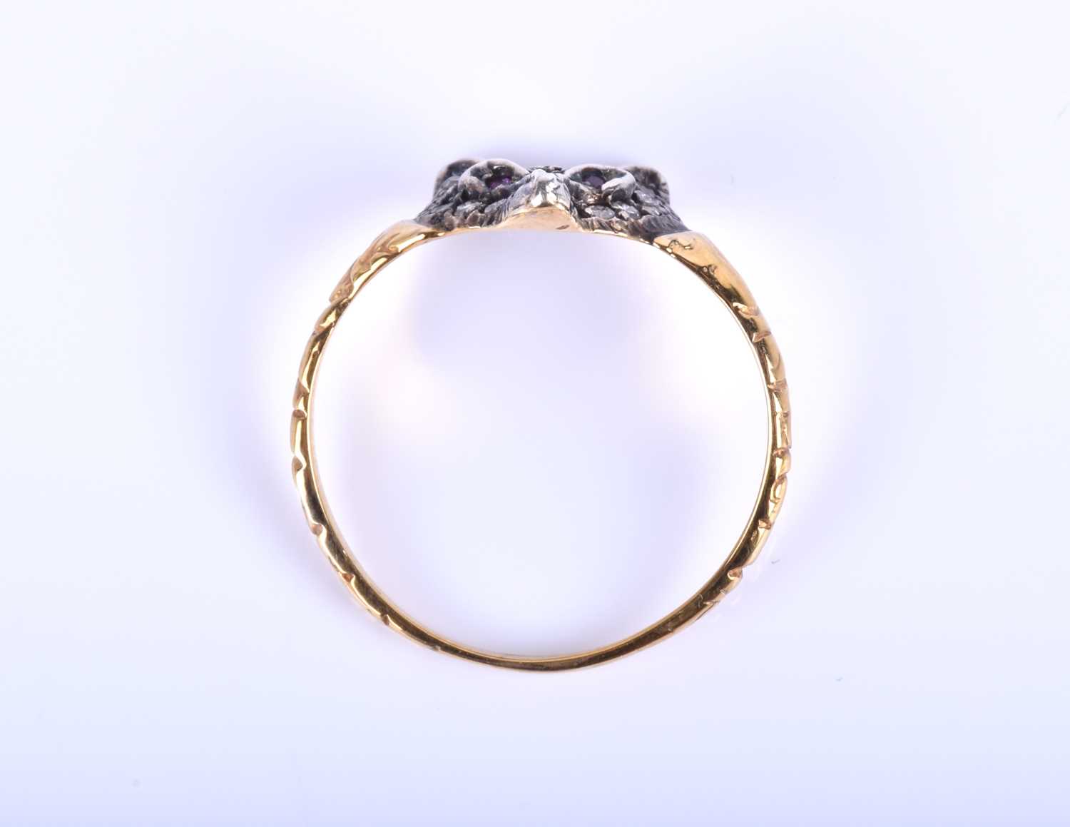 A gold, silver and old-cut diamond fox ring, in the form of a fox's head, inset with old round-cut - Image 3 of 5