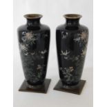 A pair of Japanese cloisonne vases, late Meiji,c.1900, decorated with spider bloom chrysanthemums