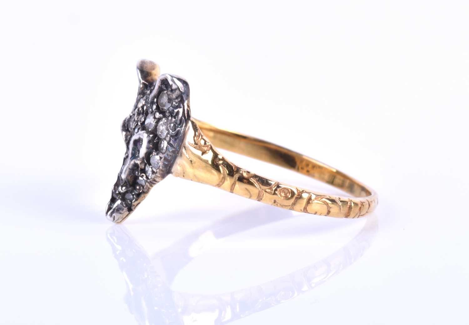 A gold, silver and old-cut diamond fox ring, in the form of a fox's head, inset with old round-cut - Image 4 of 5