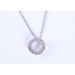 An 18ct white gold and diamond circular pendant, set with round brilliant-cut diamonds, pendant