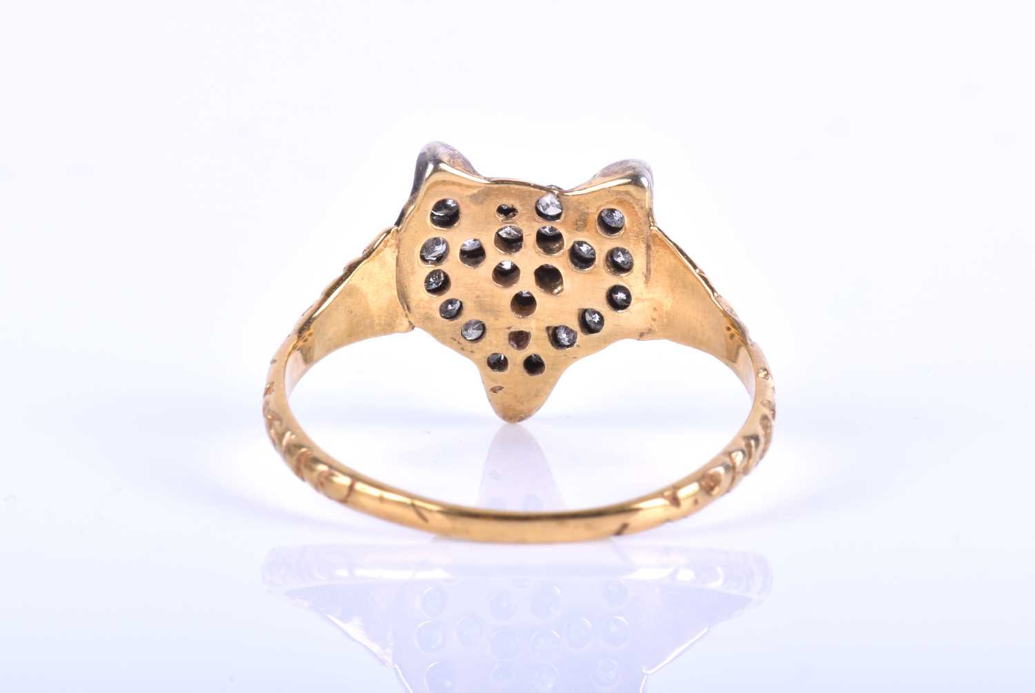 A gold, silver and old-cut diamond fox ring, in the form of a fox's head, inset with old round-cut - Image 2 of 5