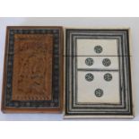 An Anglo Indian ivory and sadeli card case, Mid 19th century, with six roundels to the front and