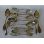 Geo III and later silver flatwarecomprising four old English pattern table spoons (3 x William Fearn