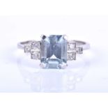 An aquamarine and diamond ring, set with an emerald-cut aquamarine of approximately 2.0 carats, each