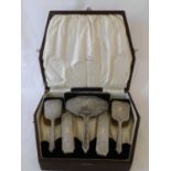 A Geo V six piece silver backed brush set, Walker & Hall, Chester 1926, each piece with engine