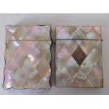 Two mid 19th century mother of pearl card cases, One with wavy sides veneered in blond