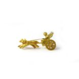 A yellow metal and rose cut-diamond brooch, in the form of a cherub riding a chariot pulled by