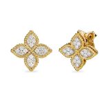 Roberto Coin. A pair of yellow gold and diamond 'Princess Flower' earrings, set with 0.37 carats