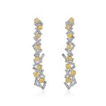 A pair of 18ct gold and fancy yellow and clear diamond drop earrings, set with mixed-cut yellow