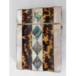 A 19th century blond tortoiseshell, abalone and mother of pearl card case, of rectangular form