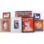 Indian School, 20th century, a group of seven mixed media on canvas and paper depicting different