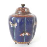 A Japanese cloisonné jar and cover, Late Meiji period, c.1990, the cover with kiku knop above the