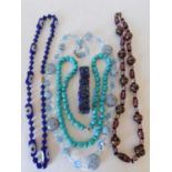 A polished turquoise style beaded necklace, a Murano glass expanding bracelet, two Murano glass
