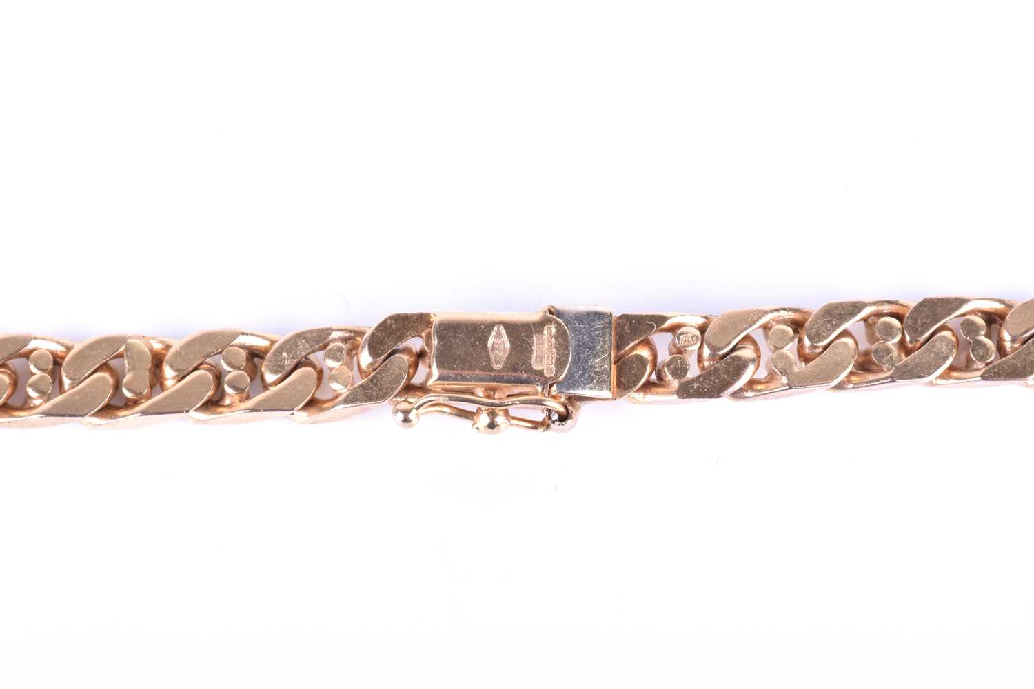 A 9ct yellow gold and diamond necklace, of flattened curb-links, interspersed with rectangular - Image 6 of 7