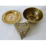 A Cairo ware onlaid brass trinket box, Late 19th/early 20th century, of triangular form with